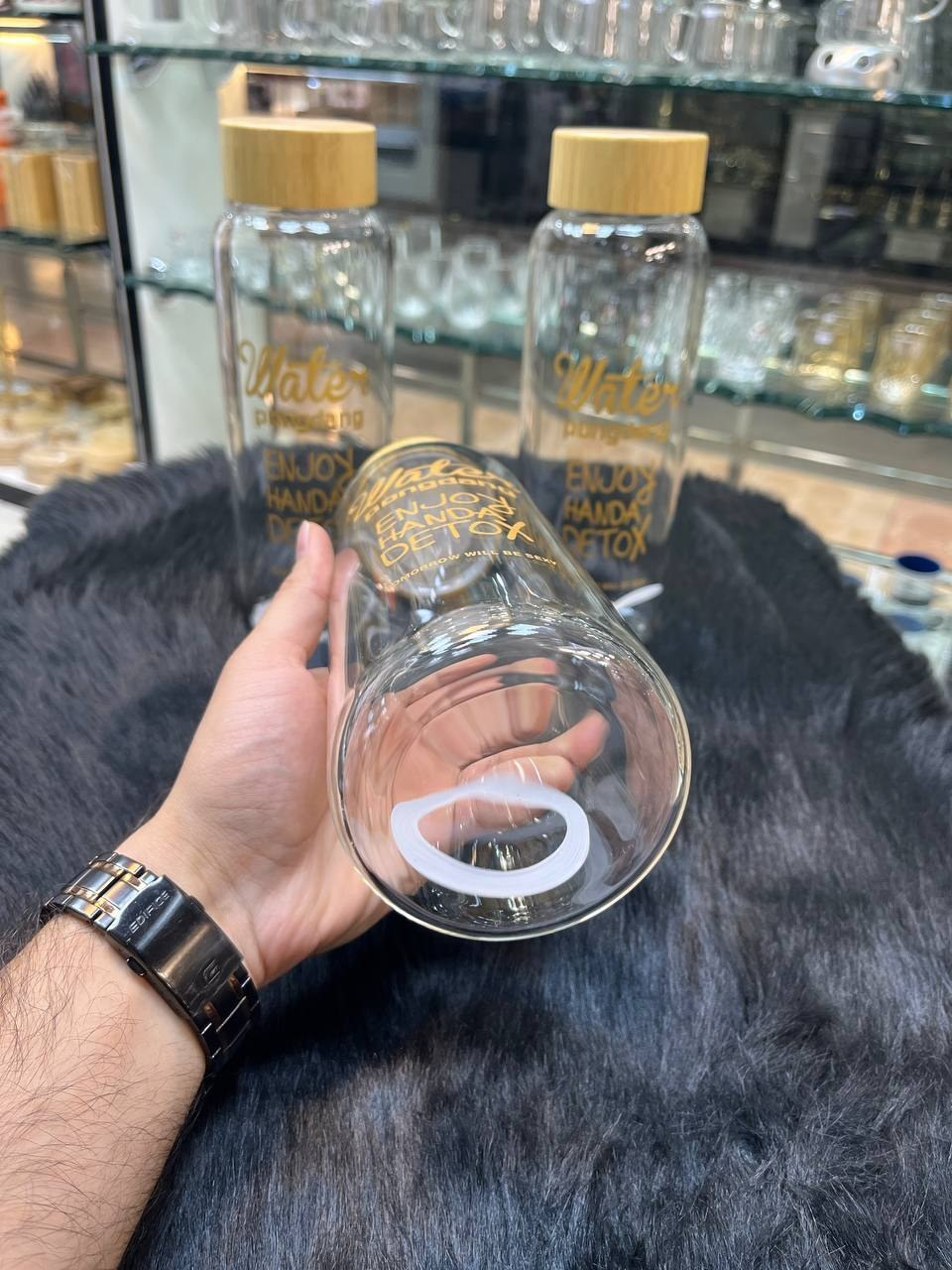 Pyrex Bottle With Text And Wooden Lid