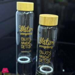 Pyrex Bottle with Text and Wooden Lid