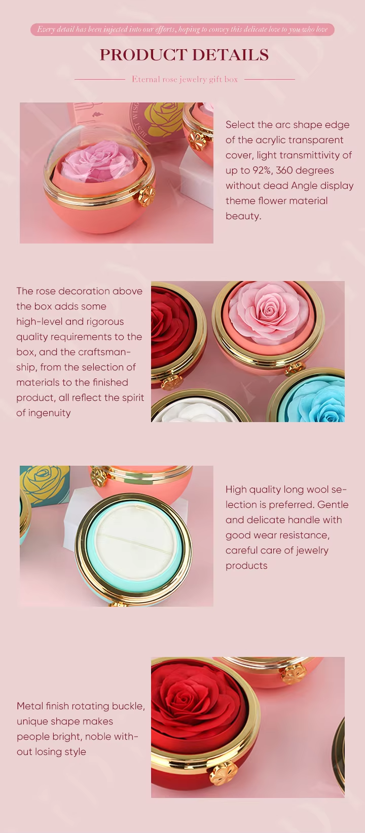 Rotating Rose Flower Jewelry Box Necklace Set Gift Box With For Friend