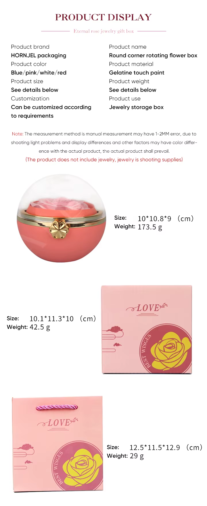 Rotating Rose Flower Jewelry Box Necklace Set Gift Box With For Friend