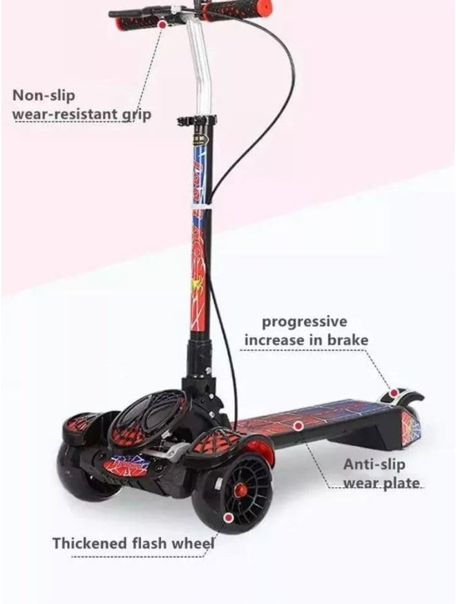 Spider-Man Large Foldable Kick Scooter With Brake Light Music - Max Load 100Kg