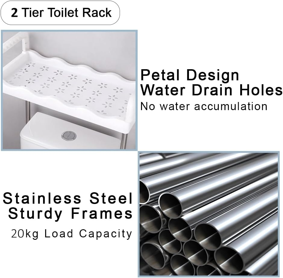 2 Tier Toilet Rack Cabinet Shelves For Shampoo Holder Shower Bathroom Kitchen Space Saver Shelf Organizer Holder