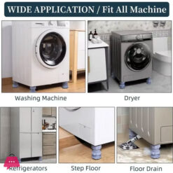 Universal Adjustable Height Washing Machine Foot Pads Anti Vibration Refrigerator Base Fixed Non-Slip Pad Support Stands Pack Of 4