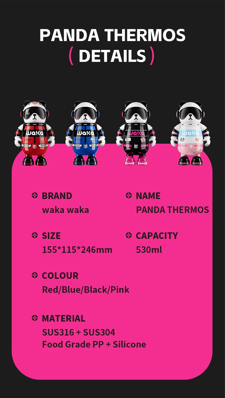 Wakawaka Panda Vacuum Insulated Stainless Steel Water Bottle