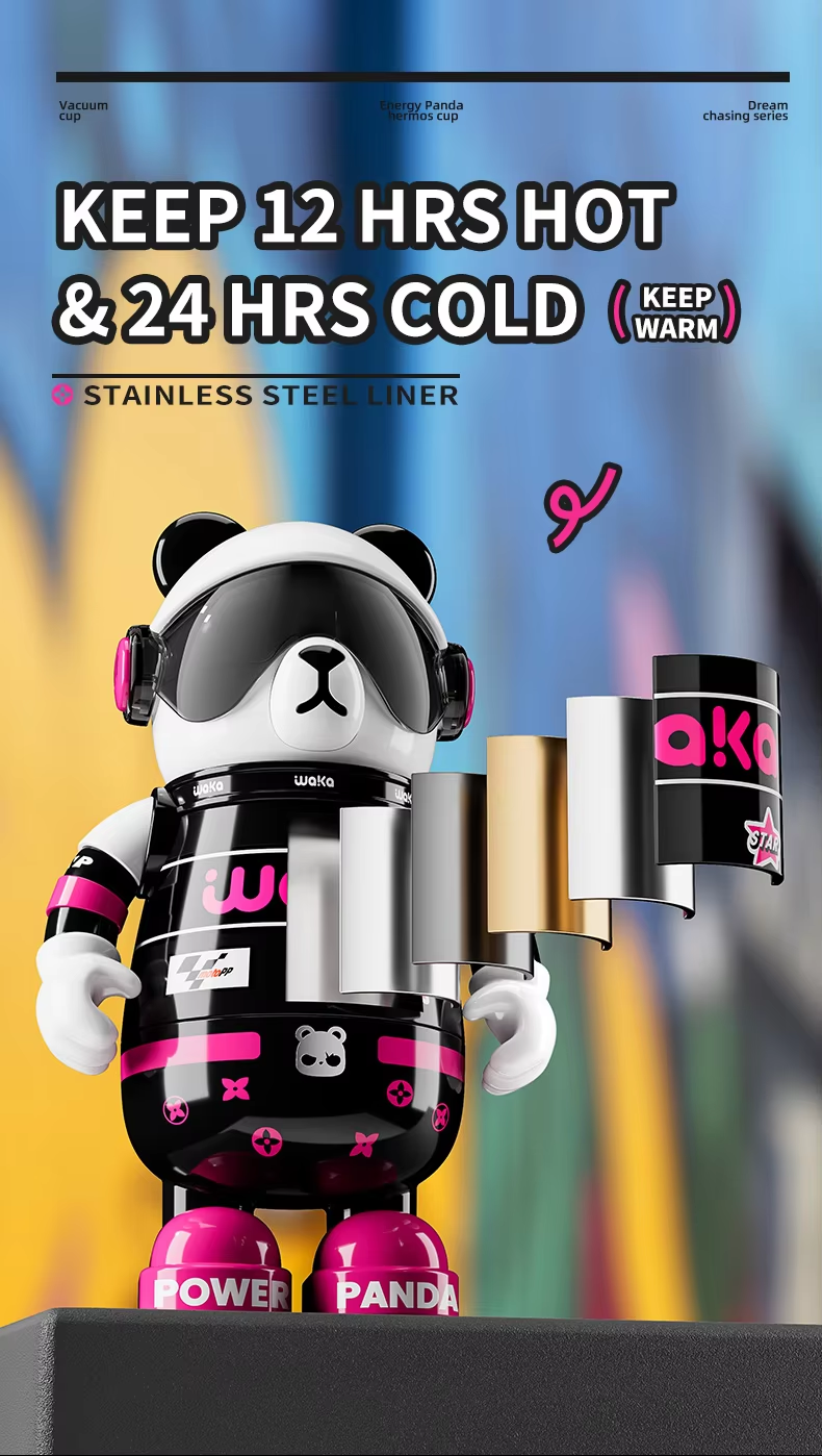 Wakawaka Panda Vacuum Insulated Stainless Steel Water Bottle