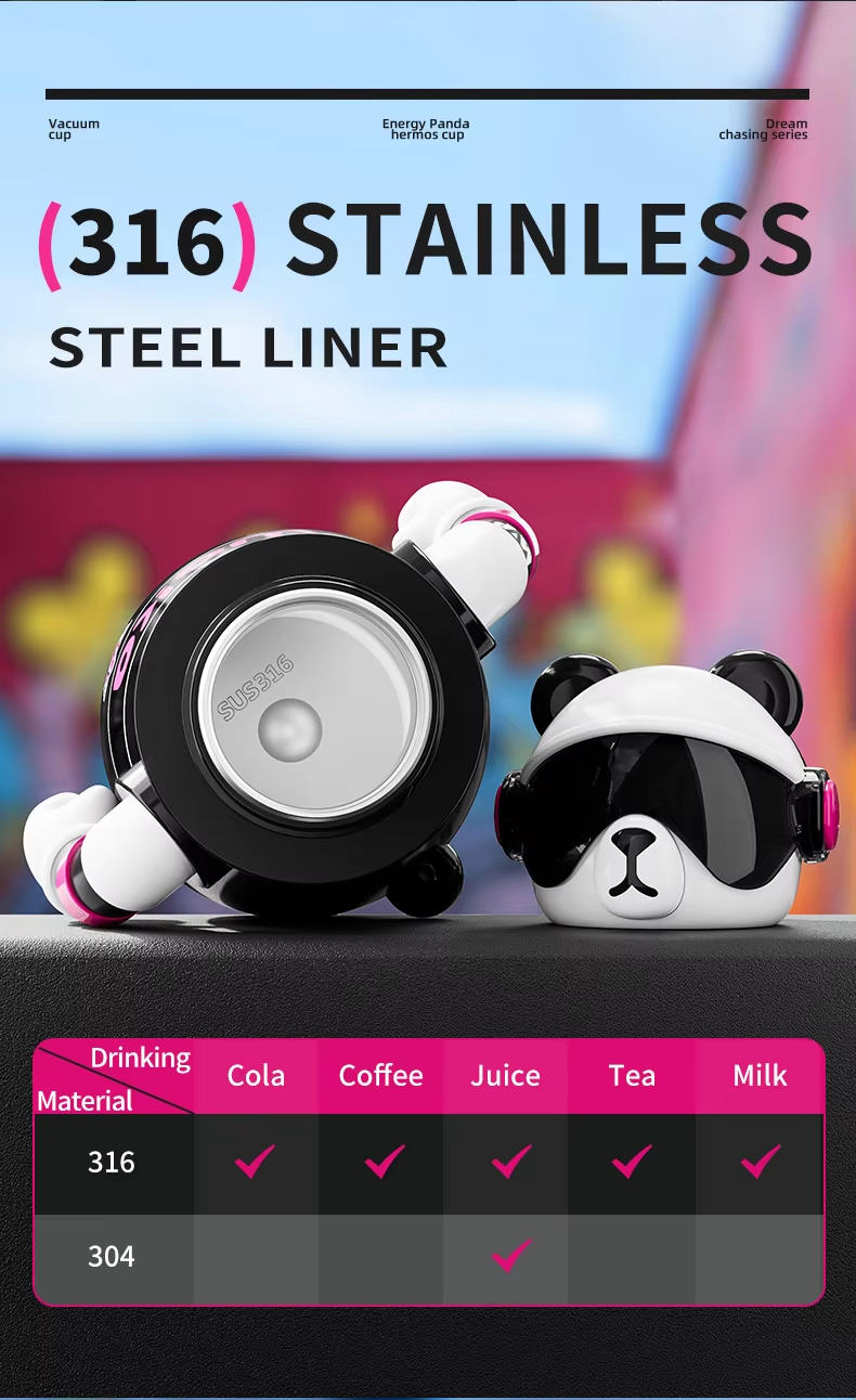 Wakawaka Panda Vacuum Insulated Stainless Steel Water Bottle