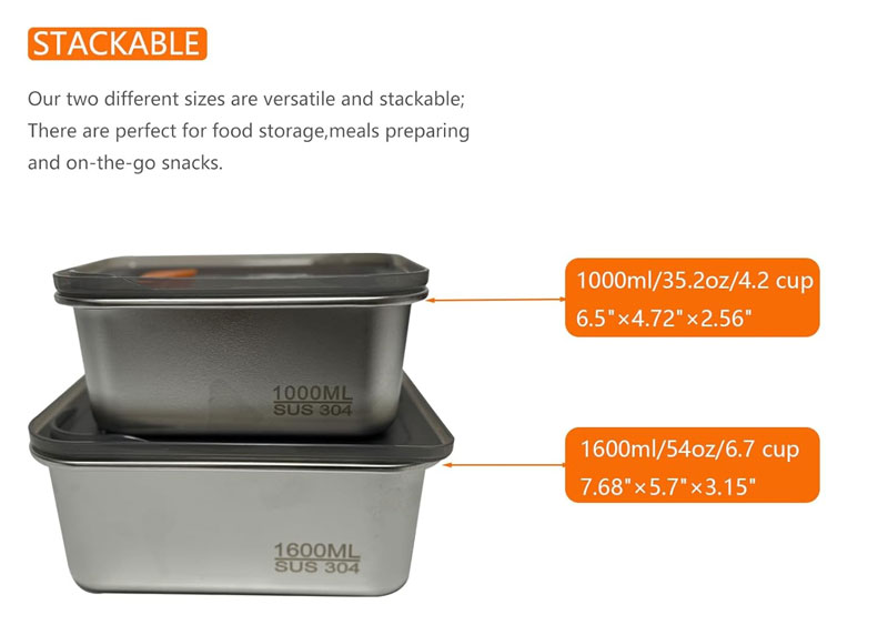 Stainless Steel Food Containers With Lids Snack Containers Leak Proof (1000Ml+1600Ml)