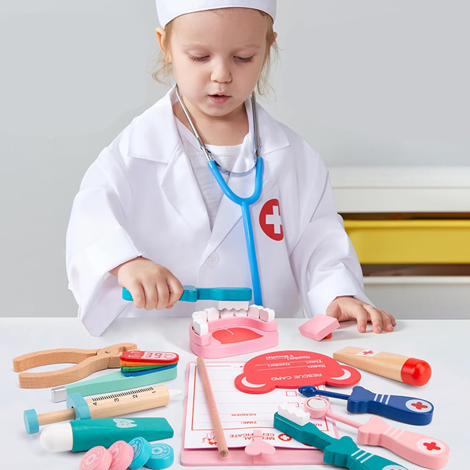 10 Pcs Doctor Medical Kit Accessories Mini Stethoscope Syringe Thermometer Pill Doctor Set