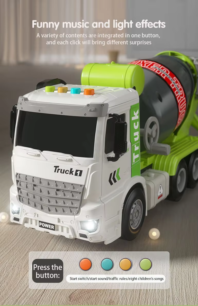 1:16 Inertia Construction Truck Friction Toy Vehicle Kids Concrete Cement Mixer Truck Toy With Light And Sound