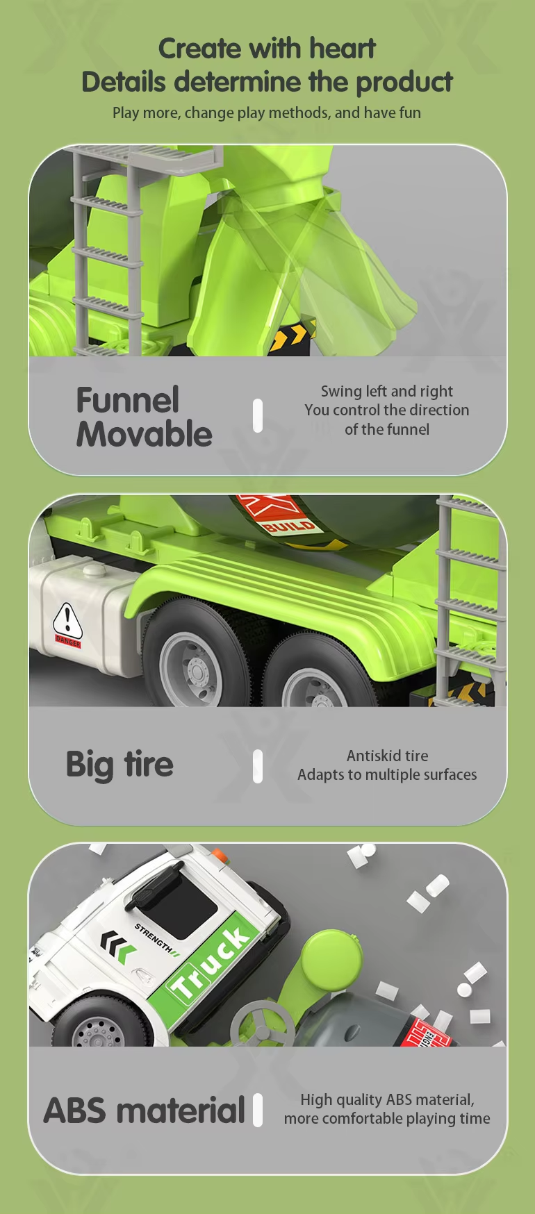 1:16 Inertia Construction Truck Friction Toy Vehicle Kids Concrete Cement Mixer Truck Toy With Light And Sound