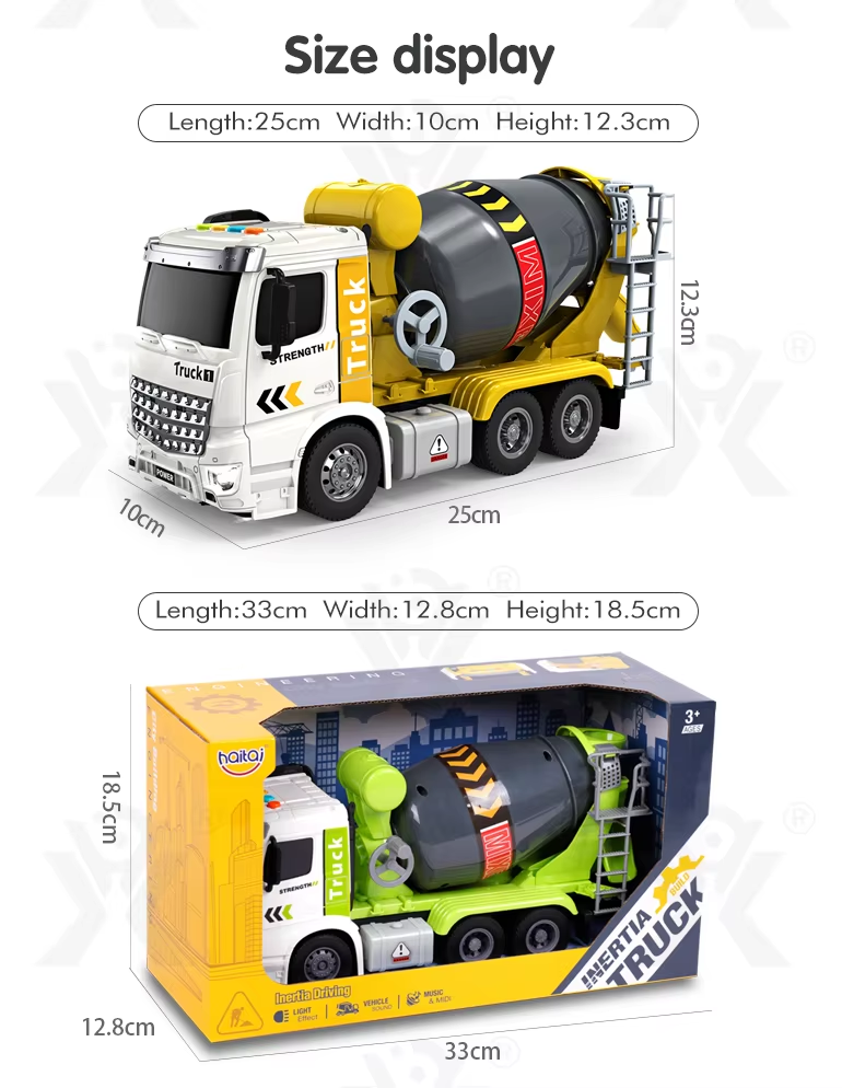 1:16 Inertia Construction Truck Friction Toy Vehicle Kids Concrete Cement Mixer Truck Toy With Light And Sound
