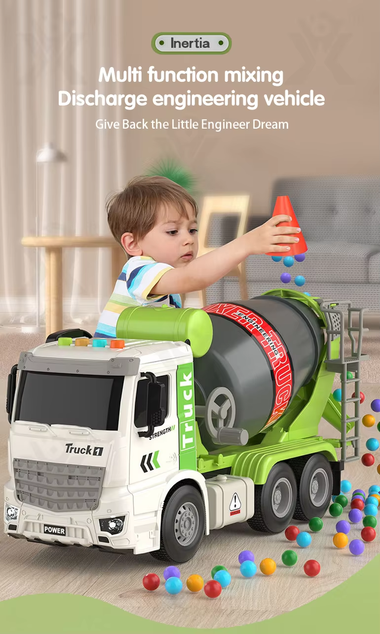 1:16 Inertia Construction Truck Friction Toy Vehicle Kids Concrete Cement Mixer Truck Toy With Light And Sound