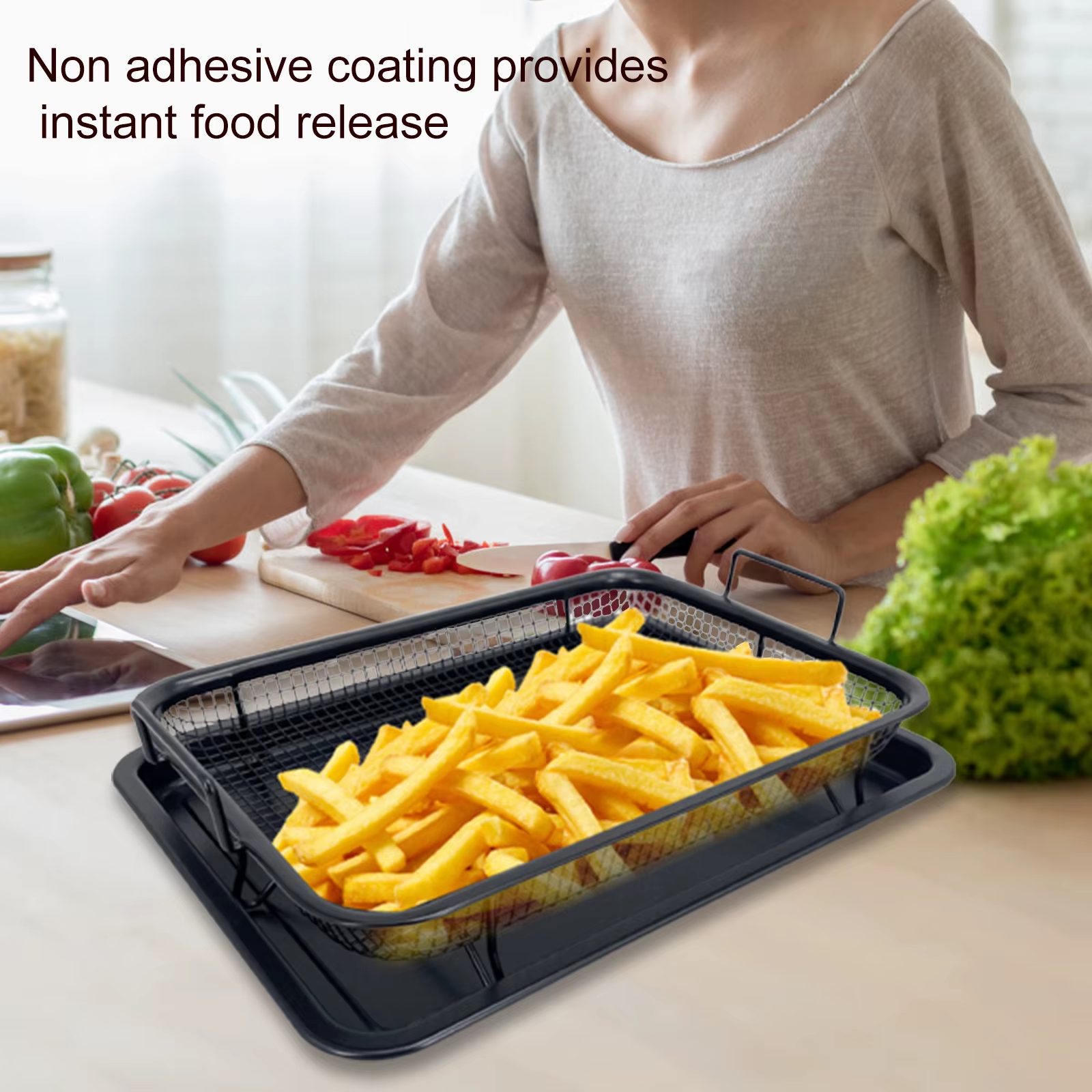 Non-Stick Copper Crisper Tray Cook Crispy Food Without Oil Or Butter