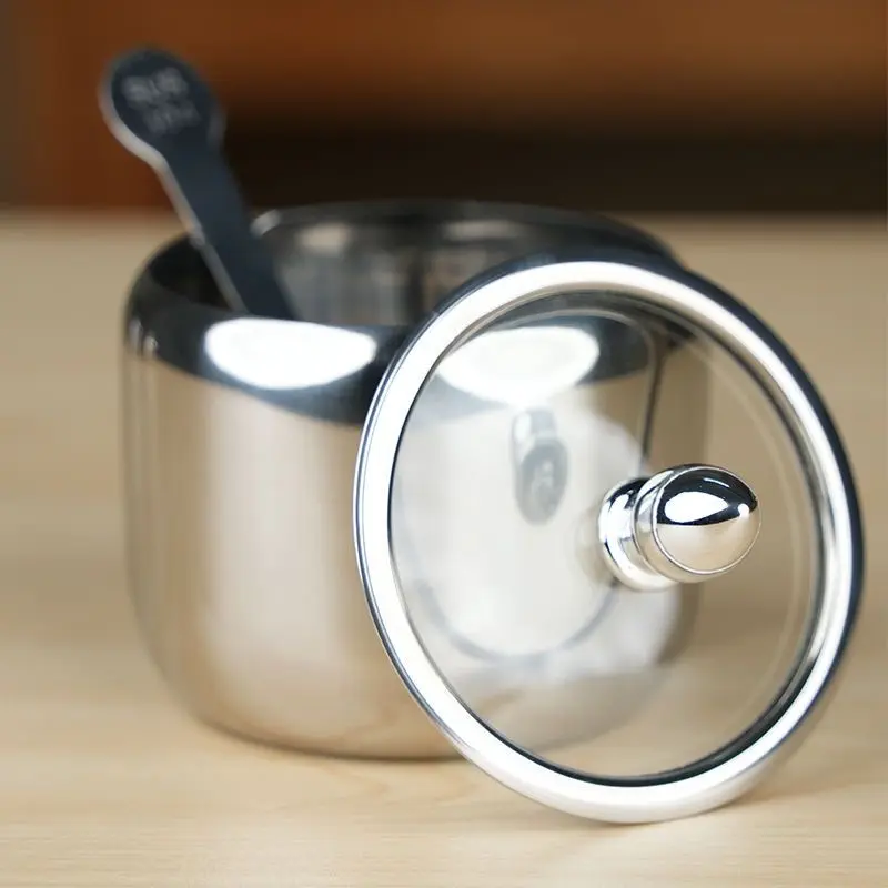 304 Stainless Steel Sugar Pot Round Sugar Jar With Clear Lid