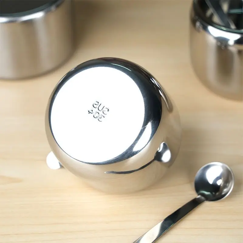 304 Stainless Steel Sugar Pot Round Sugar Jar With Clear Lid