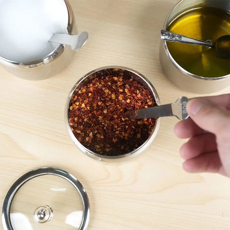 304 Stainless Steel Sugar Pot Round Sugar Jar With Clear Lid