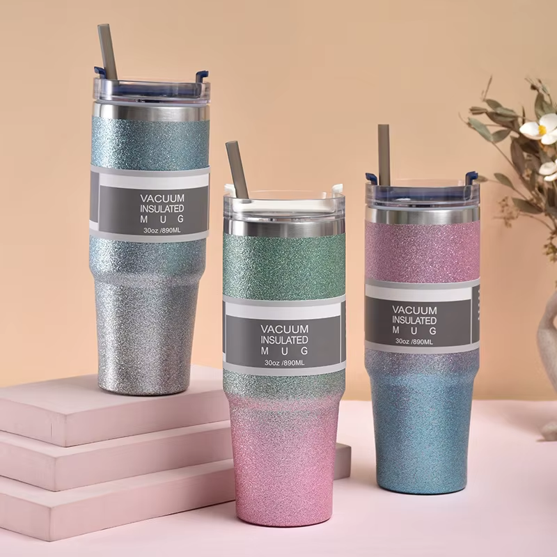 30Oz Double Walled Vacuum Insulated Coffee Tumbler Glitter Diamond Painted Bling Stainless Steel Tumbler