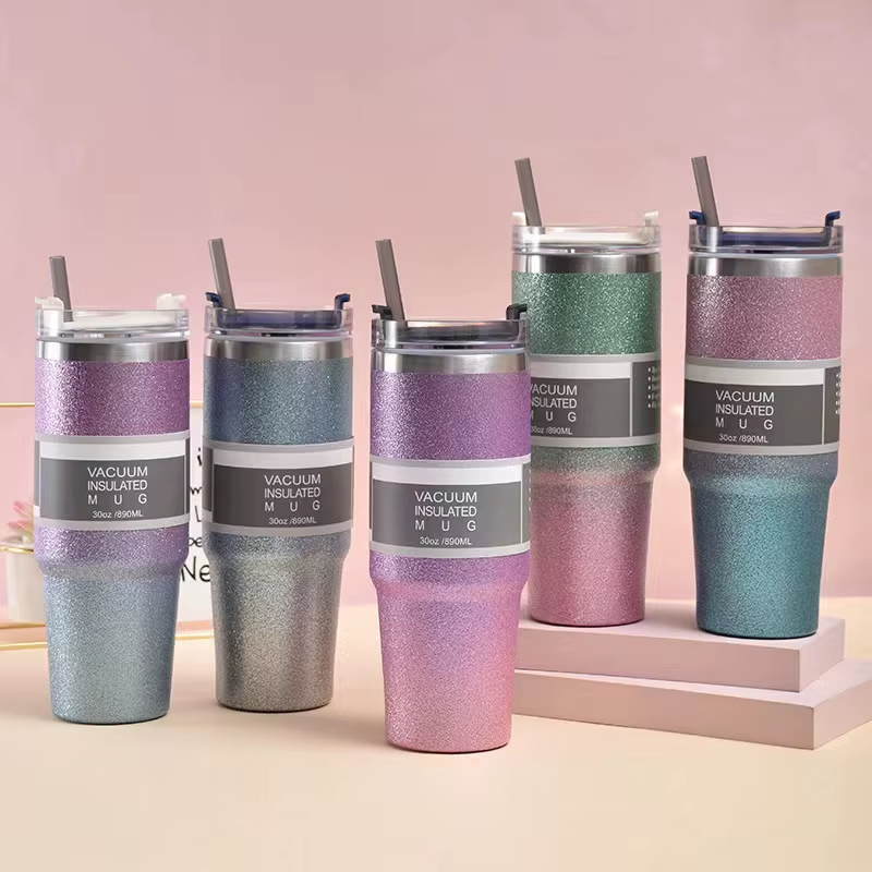 30Oz Double Walled Vacuum Insulated Coffee Tumbler Glitter Diamond Painted Bling Stainless Steel Tumbler