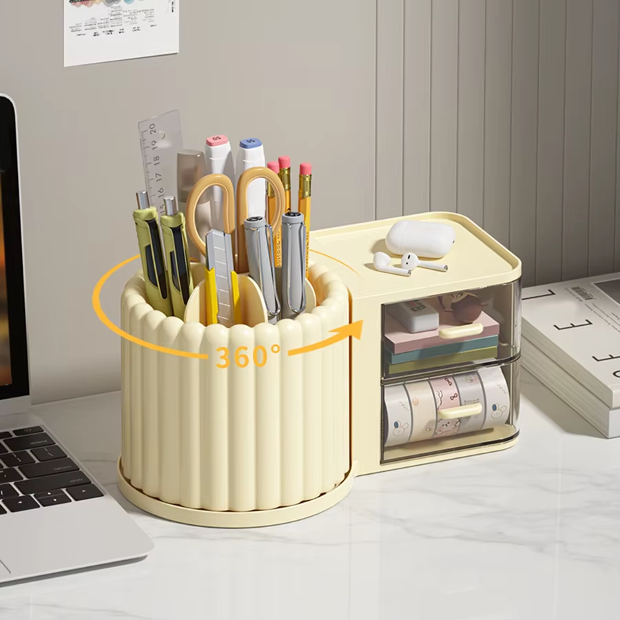 360 Rotating Desktop Makeup Organizer Multifunctional Storage Box Detachable Bathroom Rack Transparent Drawer Student Pen Holder