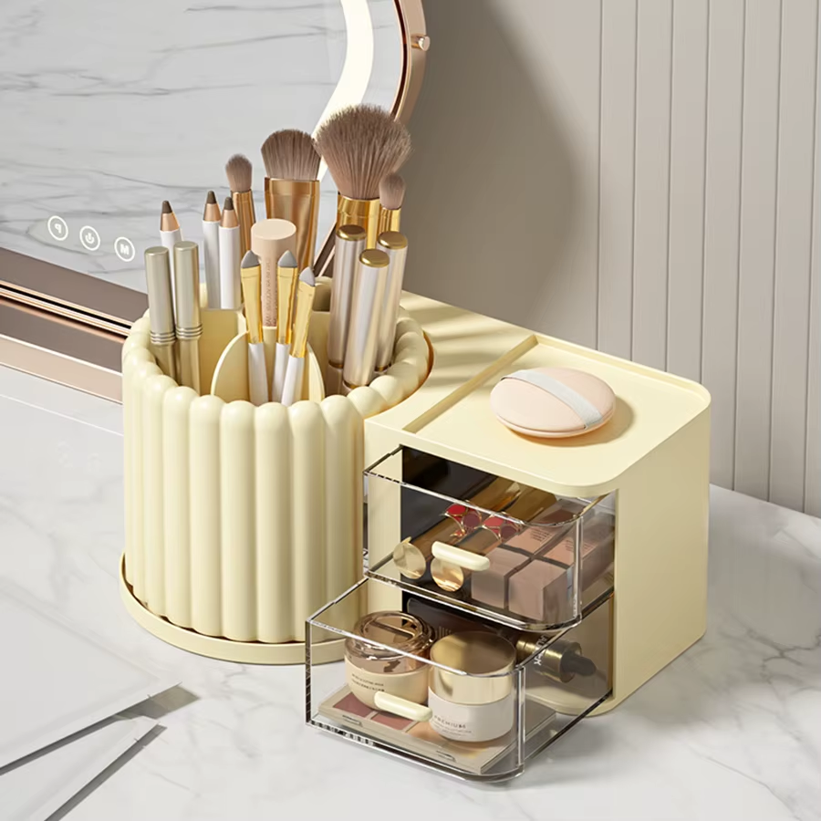 360 Rotating Desktop Makeup Organizer Multifunctional Storage Box Detachable Bathroom Rack Transparent Drawer Student Pen Holder