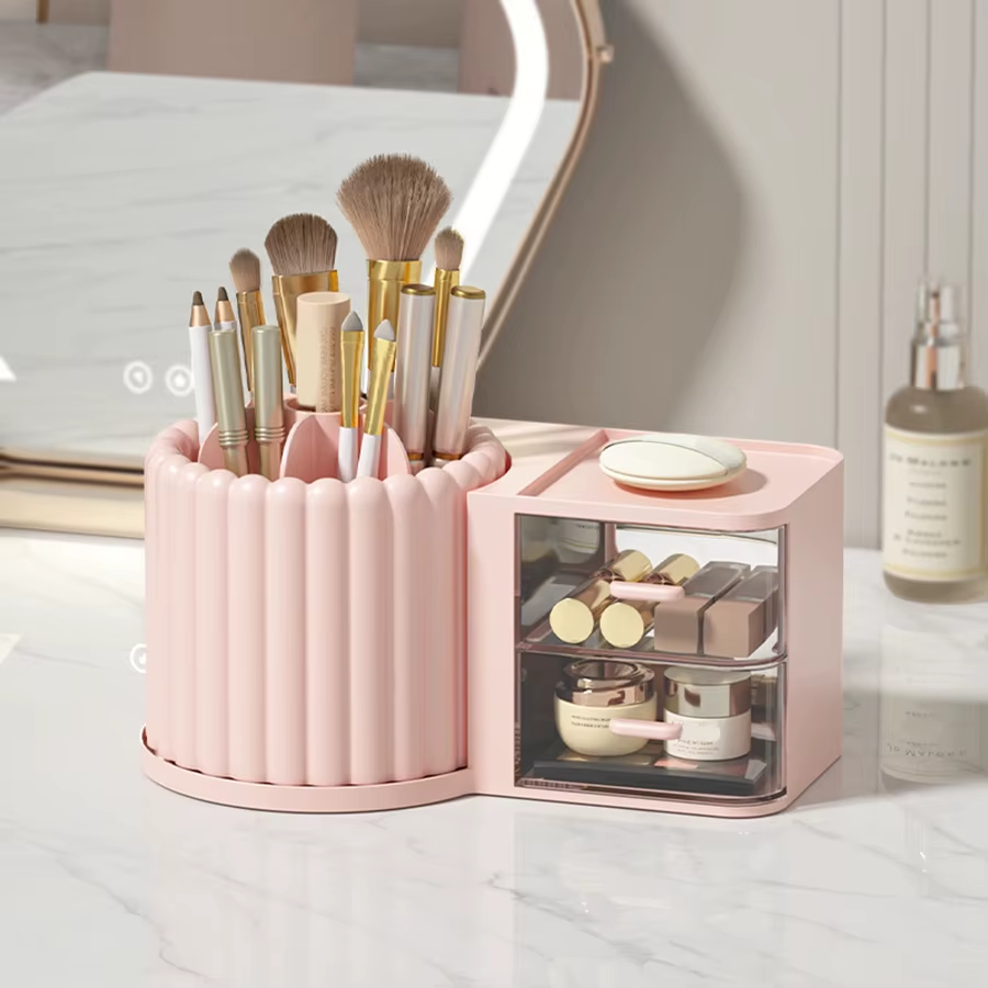 360 Rotating Desktop Makeup Organizer Multifunctional Storage Box Detachable Bathroom Rack Transparent Drawer Student Pen Holder