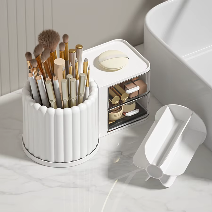 360 Rotating Desktop Makeup Organizer Multifunctional Storage Box Detachable Bathroom Rack Transparent Drawer Student Pen Holder