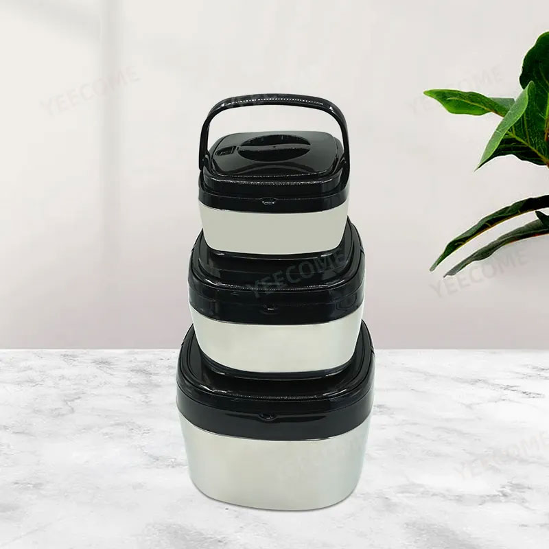 3PCS Square Stainless Steel HotPot Insulated Casserole Carriers Lunch Box