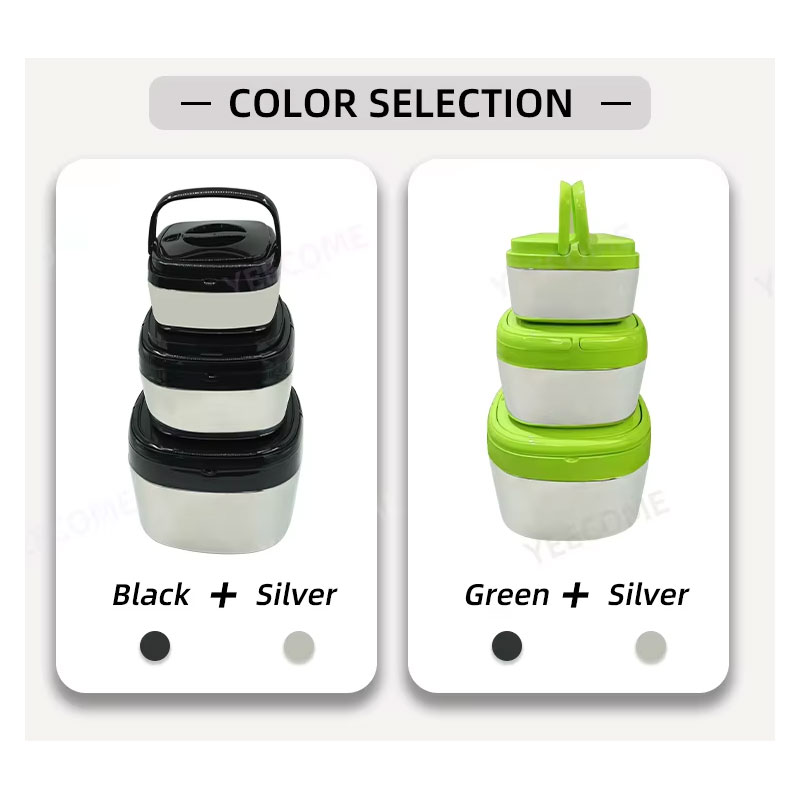 3PCS Square Stainless Steel HotPot Insulated Casserole Carriers Lunch Box