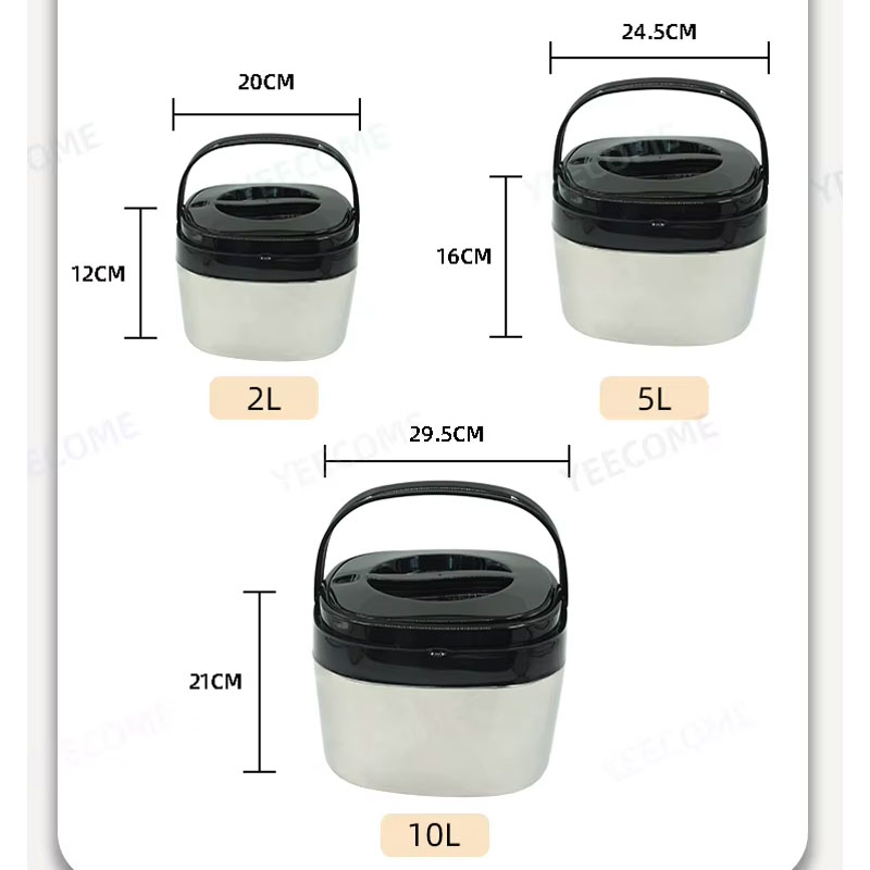 3PCS Square Stainless Steel HotPot Insulated Casserole Carriers Lunch Box