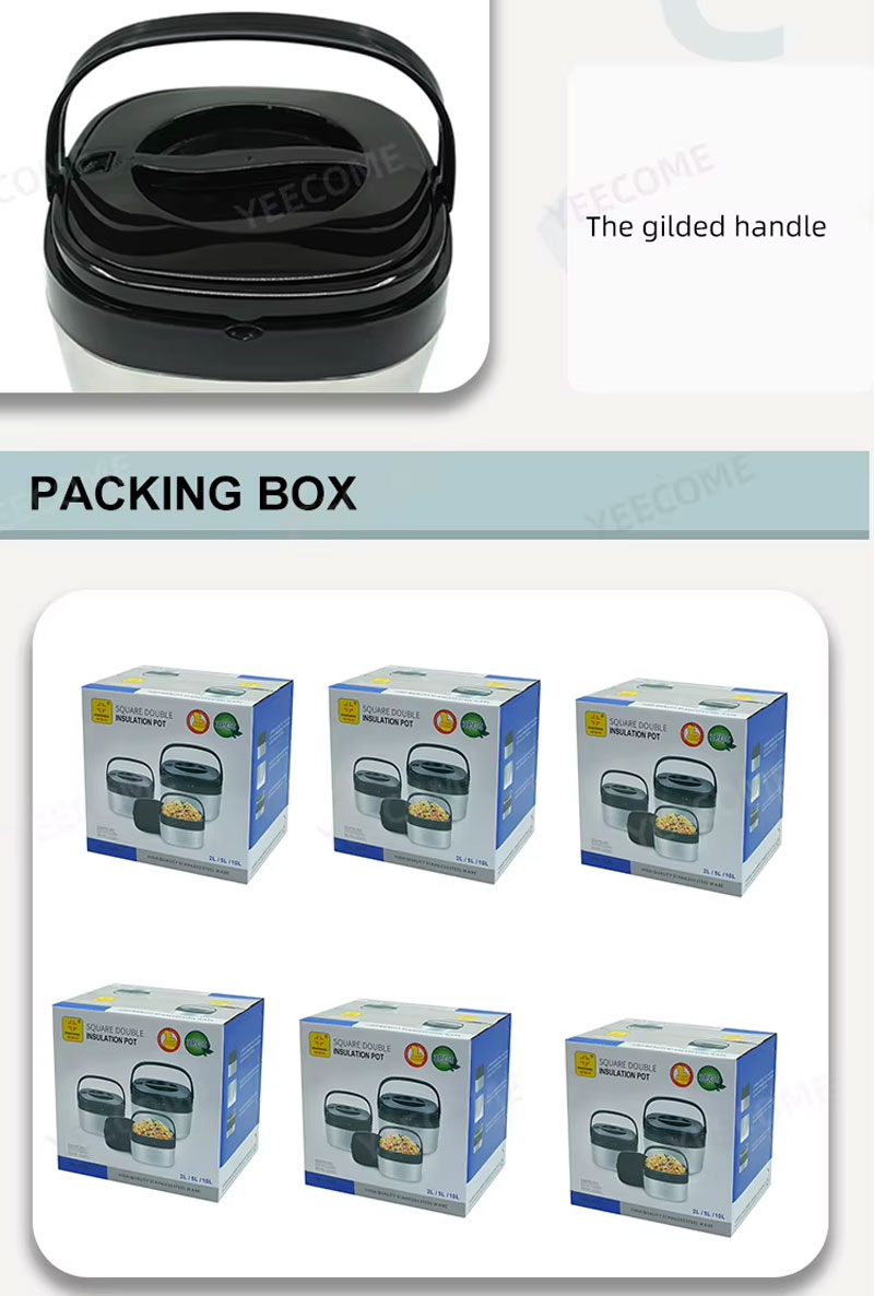 3PCS Square Stainless Steel HotPot Insulated Casserole Carriers Lunch Box