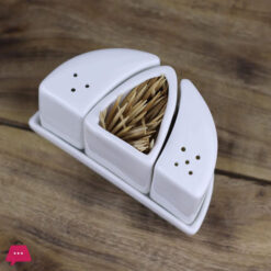 3Pcs Ceramic Salt And Pepper &Amp; Toothpick Holder