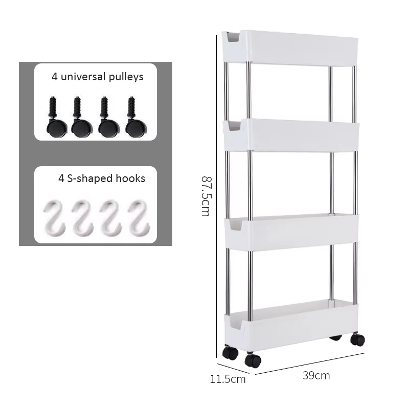 4 Layers Storage Rack Kitchen Trolley Movable Shelf Home Furniture Storage Bathroom Organizer With Wheels Narrow Cabinet