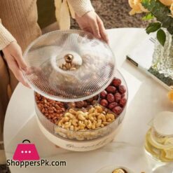 5 Grid Snack Plate With Lid Moisture Proof 360 Rotating Candy Nut Storage Plate