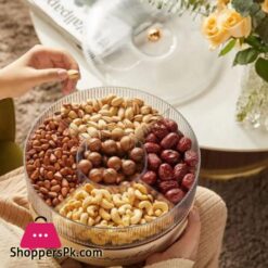 5 Grid Snack Plate With Lid Moisture Proof 360 Rotating Candy Nut Storage Plate