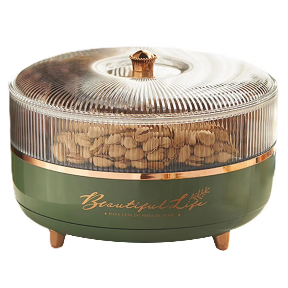 5 Grid Snack Plate With Lid Moisture-Proof 360 Rotating Candy Nut Storage Plate