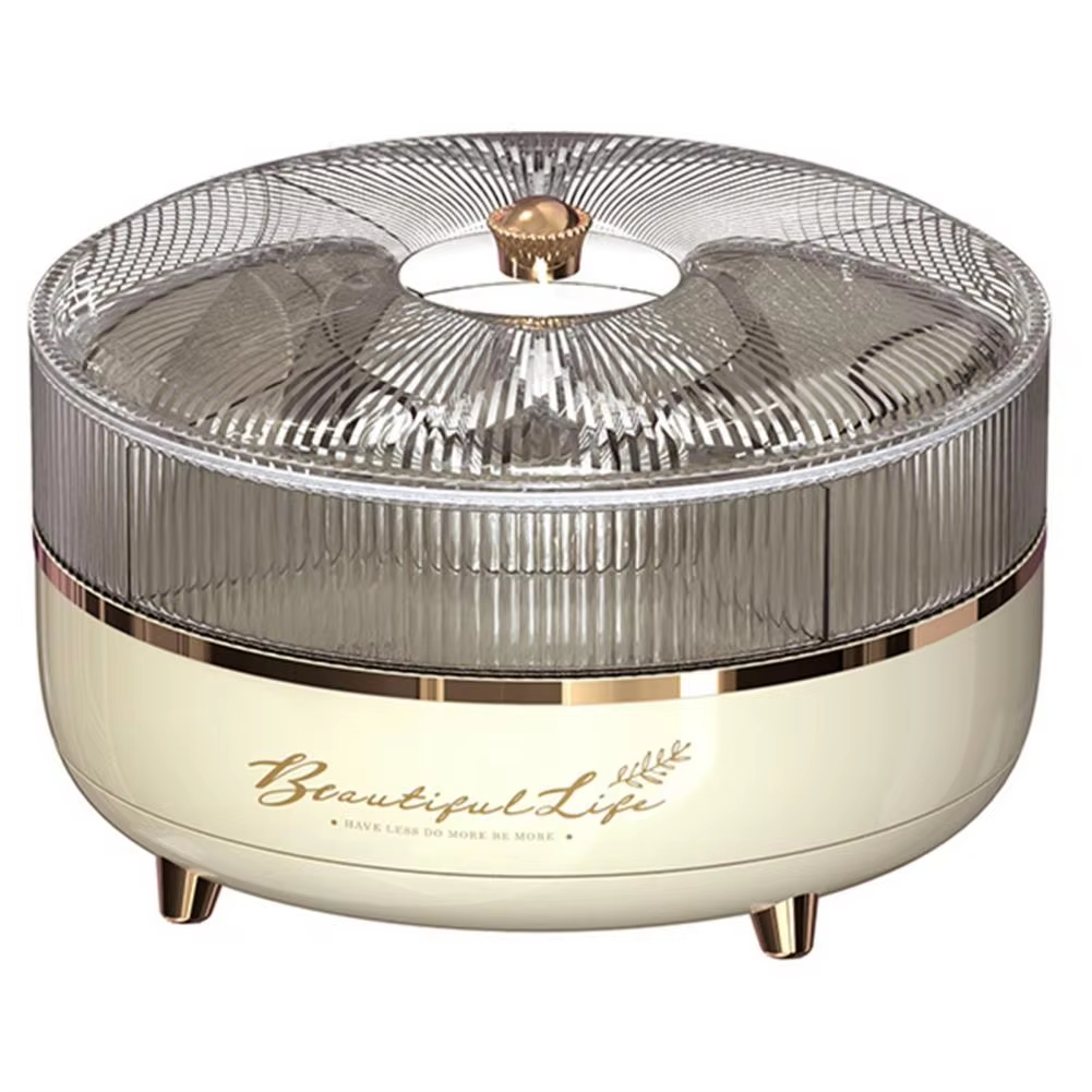 5 Grid Snack Plate With Lid Moisture-Proof 360 Rotating Candy Nut Storage Plate