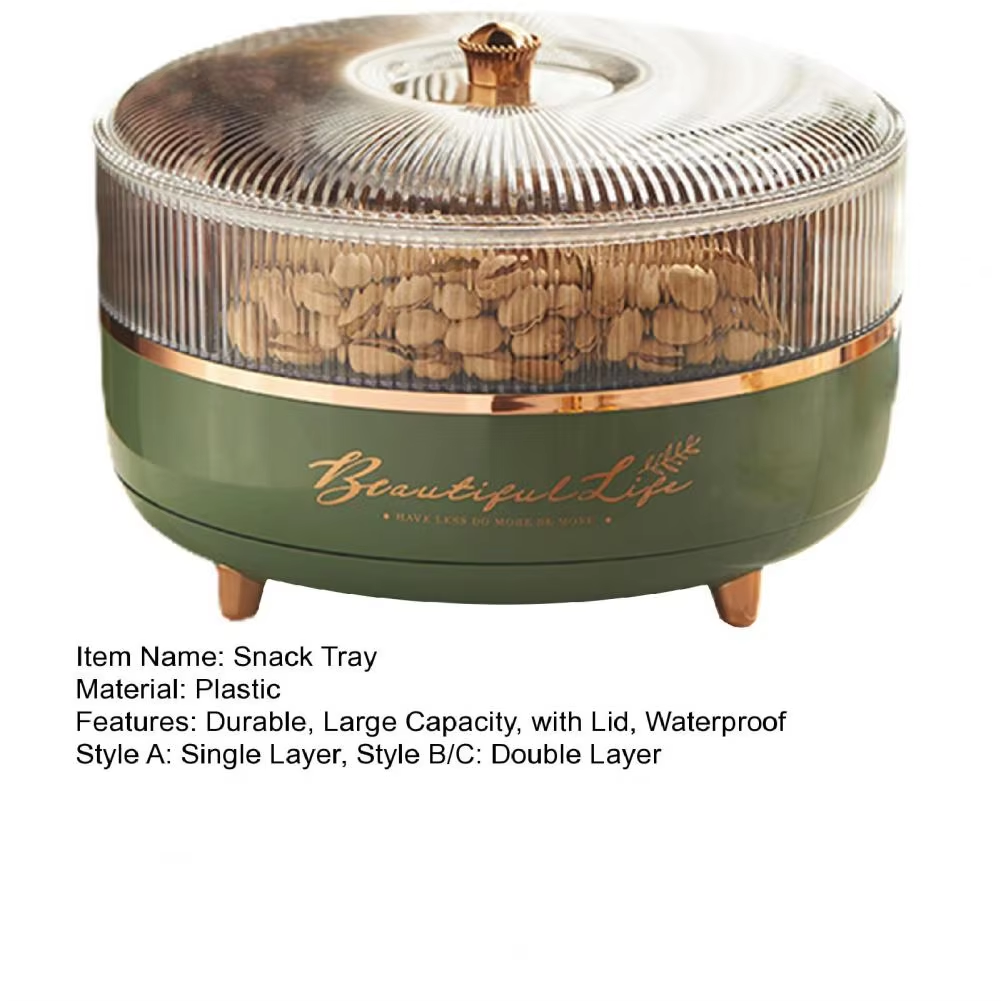 5 Grid Snack Plate With Lid Moisture-Proof 360 Rotating Candy Nut Storage Plate