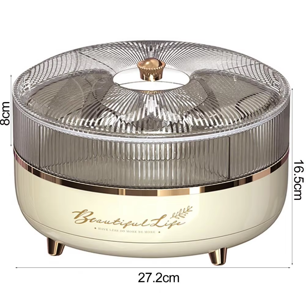 5 Grid Snack Plate With Lid Moisture-Proof 360 Rotating Candy Nut Storage Plate