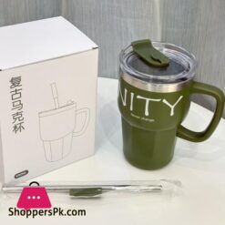 600Ml Coffee Mug With Straw Lid Handle Stainless Steel Mug For Hot-Cold Drinks