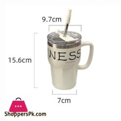 600Ml Coffee Mug With Straw Lid Handle Stainless Steel Mug For Hot-Cold Drinks