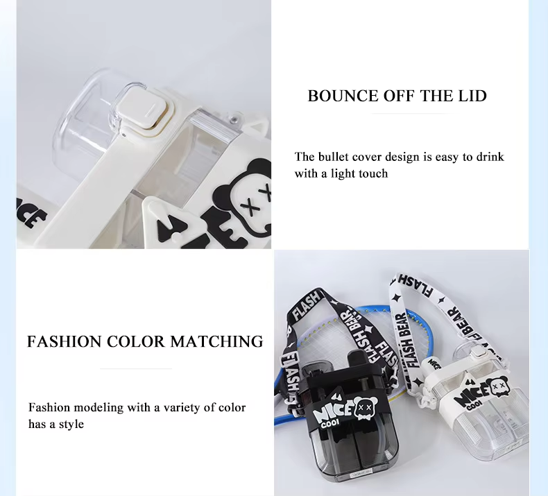 620Ml Travel Outdoor Black White Split Chamber Plastic Double Compartment Water Bottle Children Cartoon Double Bin Plastic Cup