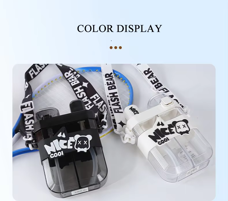 620Ml Travel Outdoor Black White Split Chamber Plastic Double Compartment Water Bottle Children Cartoon Double Bin Plastic Cup
