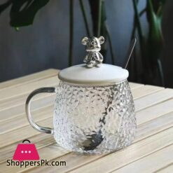Bear Glass Cup 400Ml Hammer Pattern Coffee Cups Drinkware Tea Mugs With Handle Transparent Glass Cup With Lid