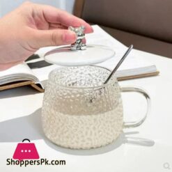 Bear Glass Cup 400Ml Hammer Pattern Coffee Cups Drinkware Tea Mugs With Handle Transparent Glass Cup With Lid