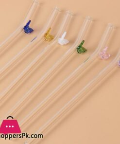 Butterfly Glass Straw 6Xglass Straw+1Xbrush - Set Of 7 14 Butterfly Glass Straws Set Reusable Bar Tools For Smoothies Cocktails Tea Coffee Juicy Drinking Eco Friendly Drinkware