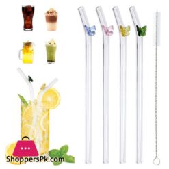 Butterfly Glass Straws Set Reusable Bar Tools For Smoothies Cocktails Tea Coffee Juicy Drinking Eco Friendly Drinkware
