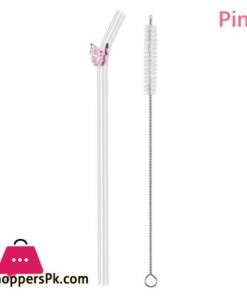 Butterfly Glass Straw 6Xglass Straw+1Xbrush - Set Of 7 17 Butterfly Glass Straws Set Reusable Bar Tools For Smoothies Cocktails Tea Coffee Juicy Drinking Eco Friendly Drinkware