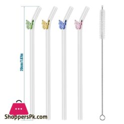 Butterfly Glass Straws Set Reusable Bar Tools For Smoothies Cocktails Tea Coffee Juicy Drinking Eco Friendly Drinkware