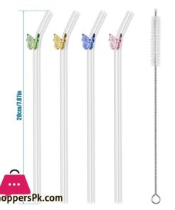 Butterfly Glass Straw 6Xglass Straw+1Xbrush - Set Of 7 18 Butterfly Glass Straws Set Reusable Bar Tools For Smoothies Cocktails Tea Coffee Juicy Drinking Eco Friendly Drinkware