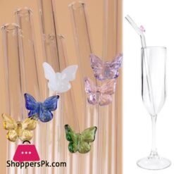 Butterfly Glass Straws Set Reusable Bar Tools For Smoothies Cocktails Tea Coffee Juicy Drinking Eco Friendly Drinkware